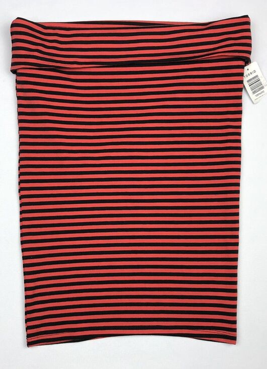 torrid Dresses & Skirts - Torrid Pencil Skirt Size 00 Woman 10/12 Red Black Stripe Foldover Stretch Knit